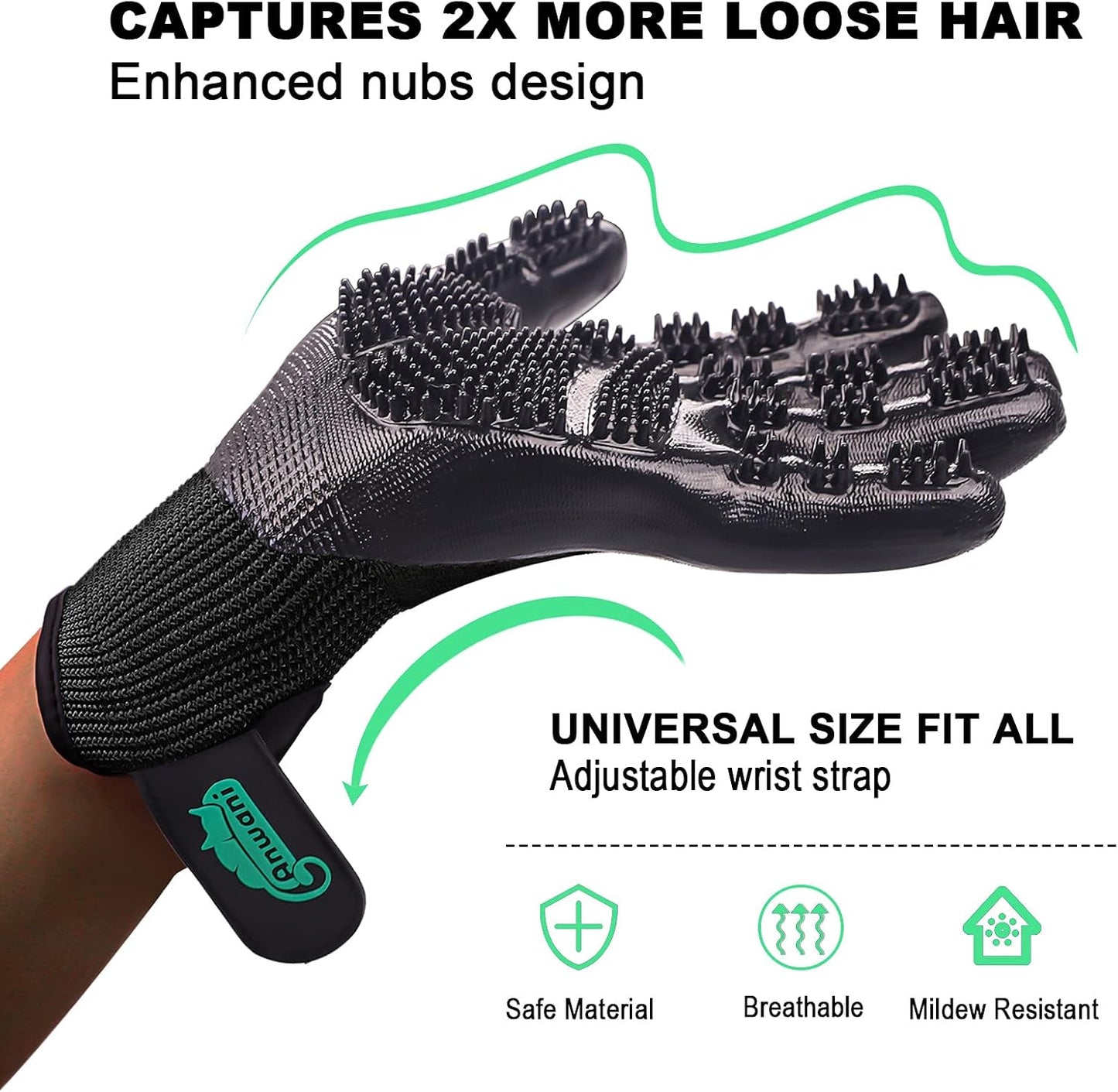 Pet Hair Remover Gloves, Pet Grooming Gloves for Dogs, Cats & Horses, Effective Deshedding, Bathing, and Massaging Other Animals (Pack of 1 Pair)