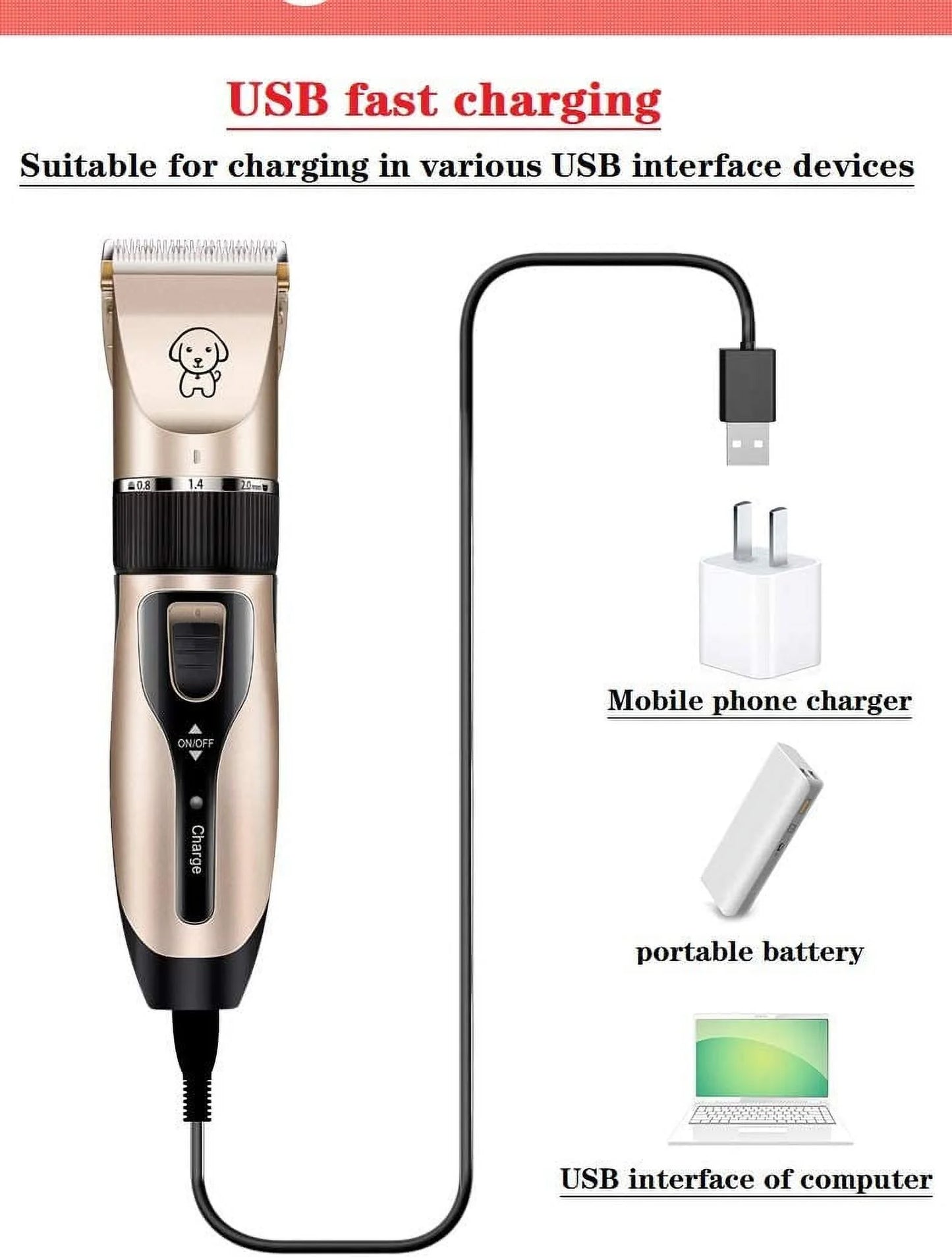 Rechargeable Cordless Pet Grooming Kit: Low Noise Dog and Cat Clippers with Scissor Comb