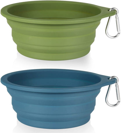 Pack de 2 Comederos Plegables para Perros, Diseño Integrado sin Borde de Plástico, Ideales para Viajes y Uso en Exteriores, 600 ml (Azul Marino y Verde Oscuro)