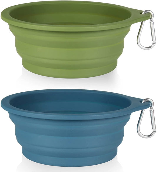 Pack de 2 Comederos Plegables para Perros, Diseño Integrado sin Borde de Plástico, Ideales para Viajes y Uso en Exteriores, 600 ml (Azul Marino y Verde Oscuro)