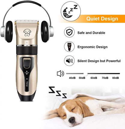 Rechargeable Cordless Pet Grooming Kit: Low Noise Dog and Cat Clippers with Scissor Comb