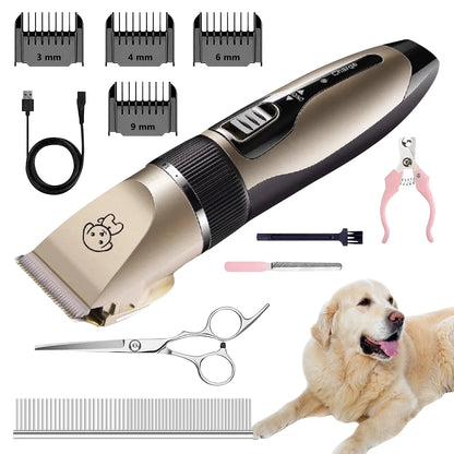Rechargeable Cordless Pet Grooming Kit: Low Noise Dog and Cat Clippers with Scissor Comb