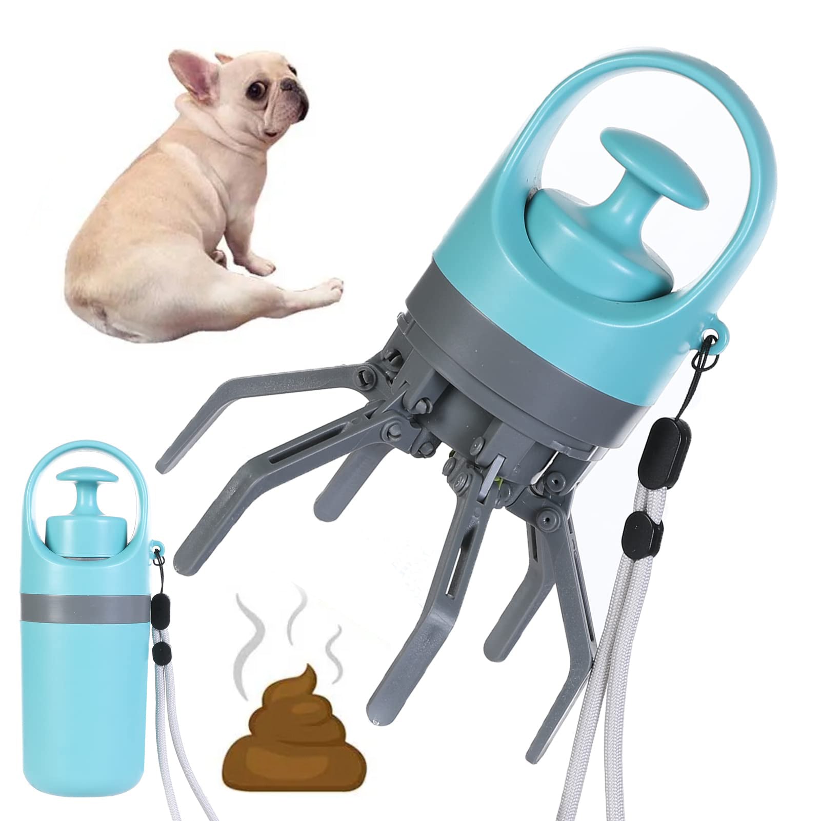 Portable Lightweight Dog Waste Scooper with Integrated Poop Bag Dispenser and Eight-Claw Shovel for Pet Clean-Up Solutions