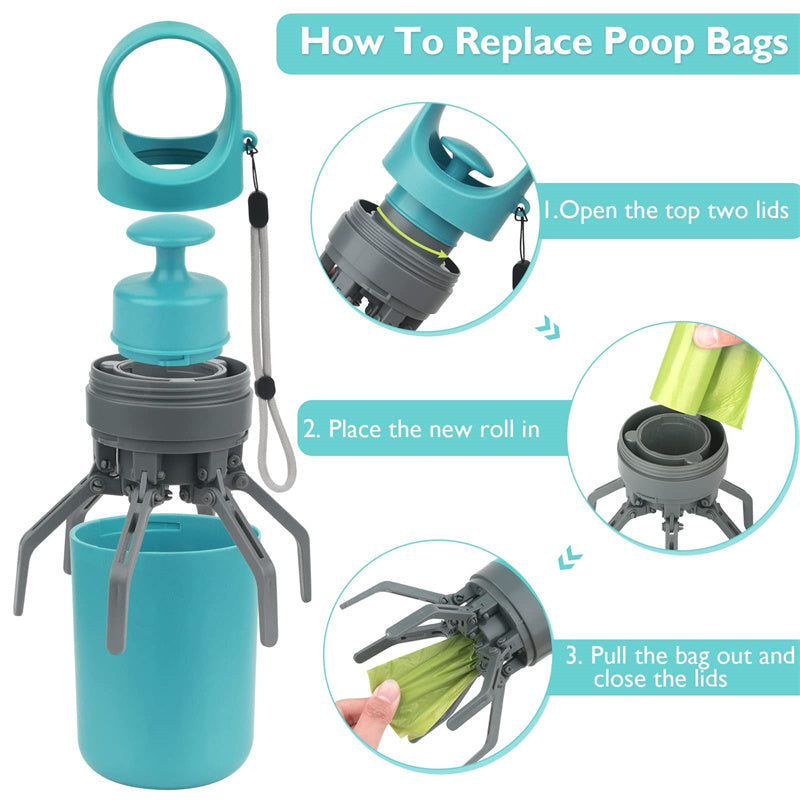 Portable Lightweight Dog Waste Scooper with Integrated Poop Bag Dispenser and Eight-Claw Shovel for Pet Clean-Up Solutions